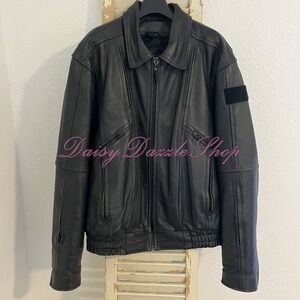 🏍️River Road Men's Leather MC Jacket Sz‎ 46 Black W/ Thinsulate Liner HD Patch